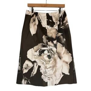 Lafayette 148 Brown Floral Pencil Skirt Rose Midi SIZE 2 Womens Watercolor